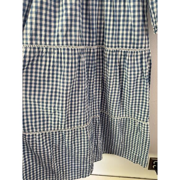 Frances Hart Maternity Ines Dress Blue Gingham Plaid Smocked Midi Dress Size XS - Picture 8 of 10